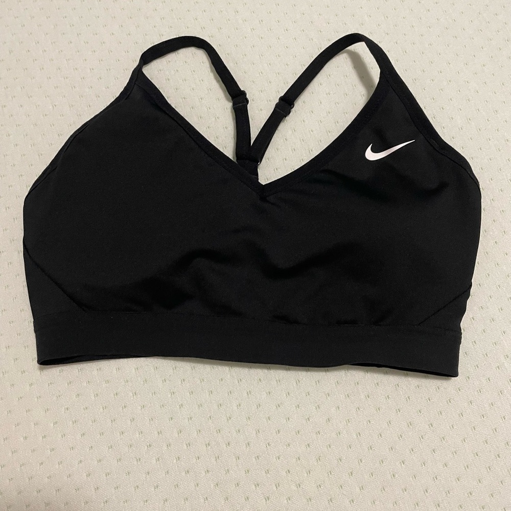 Nike Women's Black Sports Bra with White Logo
